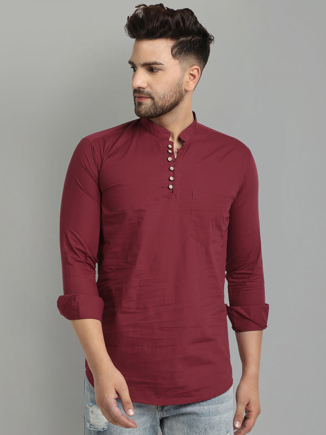 Men’s Cotton Printed Short Kurta with Mandarin Collar – Casual & Festive Wear main image 0