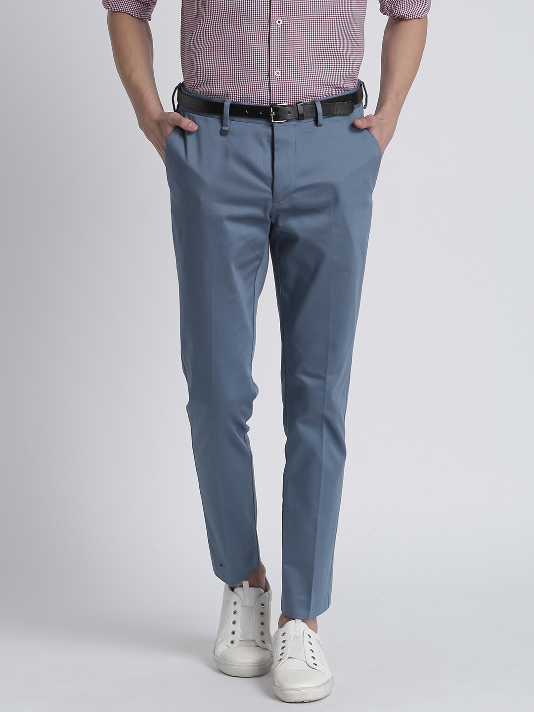 Buy Splash Men Blue Slim Fit Solid Regular Trousers - Trousers for Men ...
