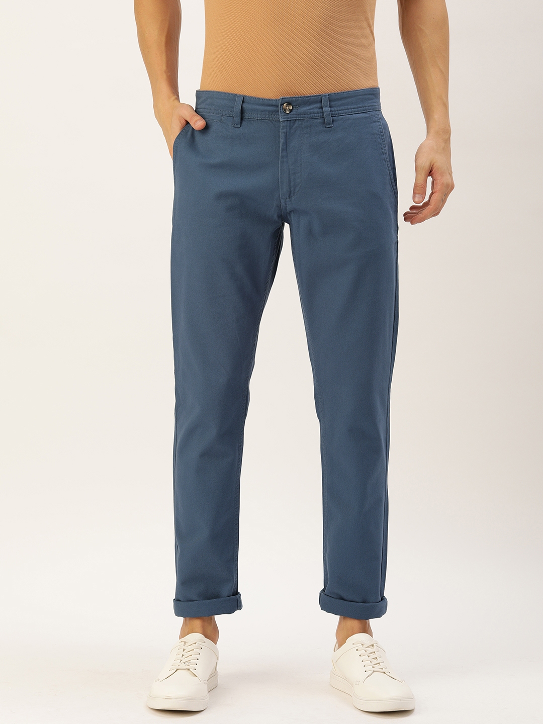Buy Splash Men Navy Blue Regular Fit Solid Chinos - Trousers for Men ...
