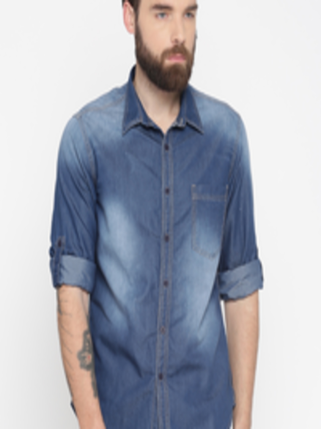 Buy HERE&NOW Men Blue Faded Casual Shirt - Shirts for Men 2304384 | Myntra