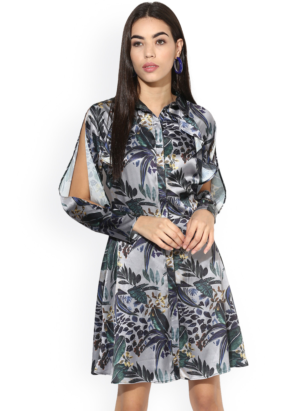 Buy Kazo Women Grey Printed Shirt Dress Dresses for Women 2305679