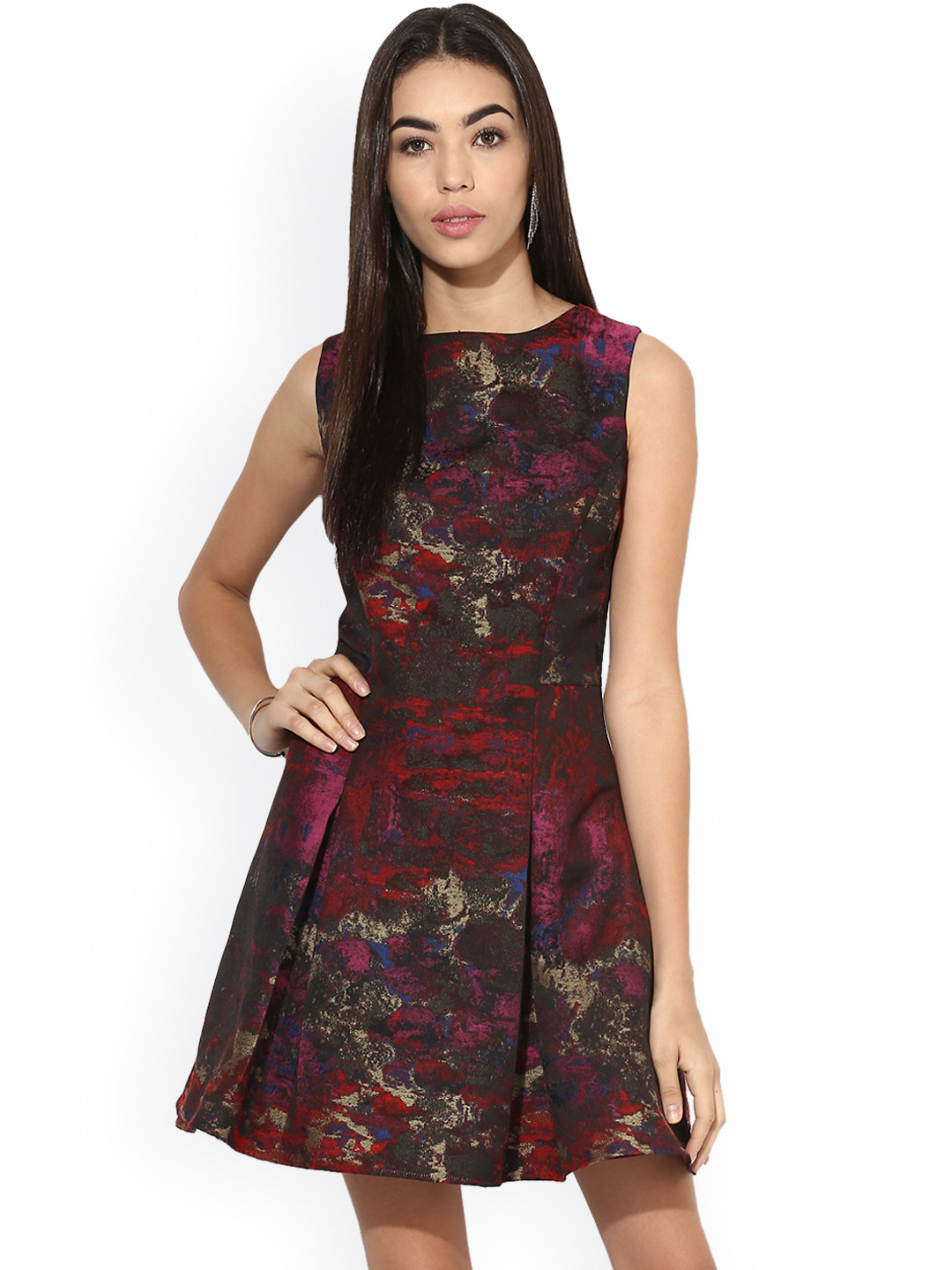 Buy Kazo Women Maroon Printed A Line Dress Dresses for Women 2305680