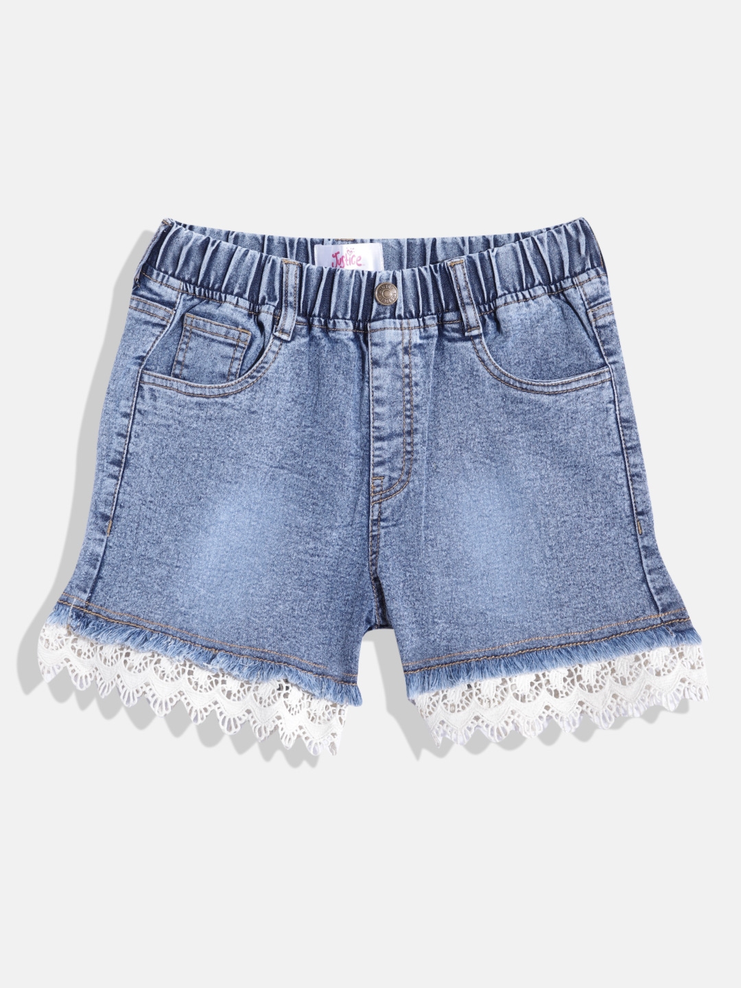 Buy JUSTICE Girls Slim Fit Denim Shorts With Laced Details - Shorts for ...
