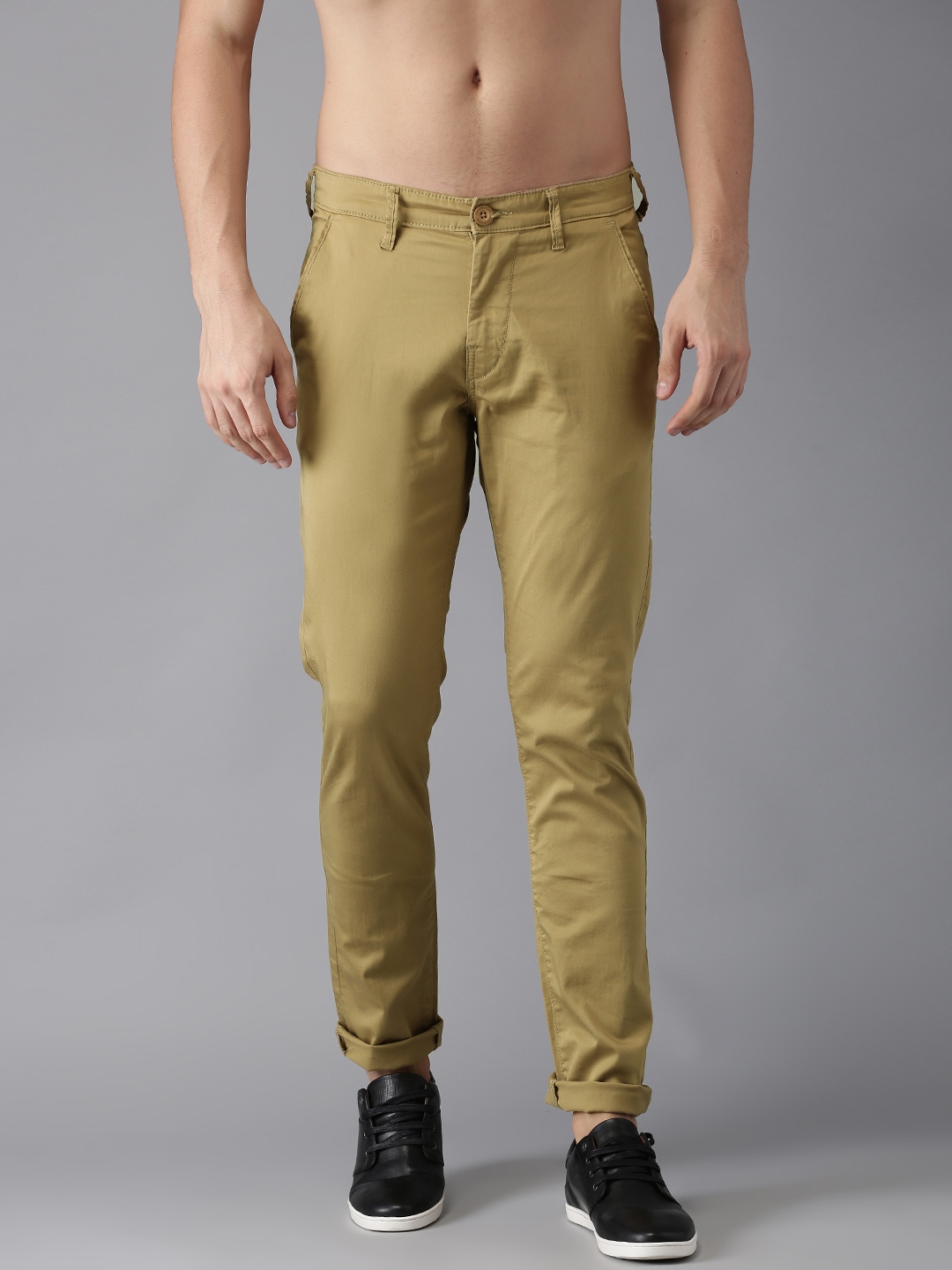 Buy HERE&NOW Men Khaki Slim Fit Solid Chinos - Trousers for Men 2306082 ...