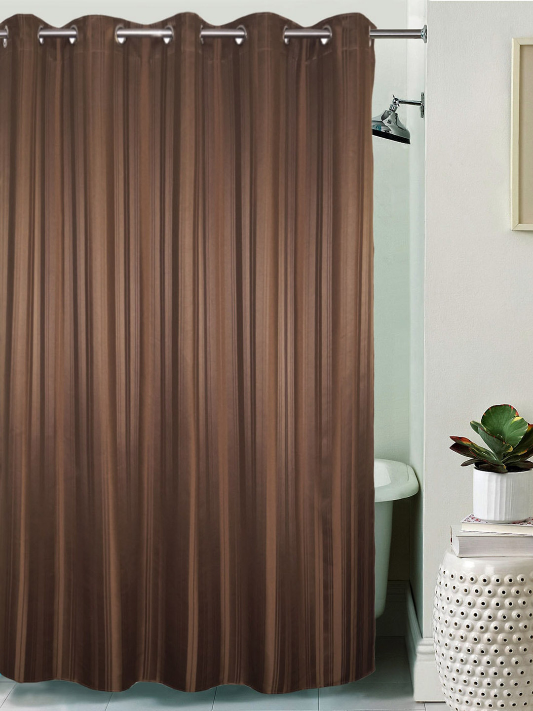 Buy Lushomes Brown Striped Shower Curtain - Shower Curtains for Unisex ...