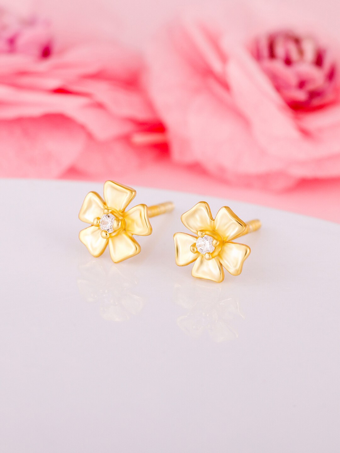 Buy GIVA 925 Sterling Silver Gold Plated Floral Zircon Studs Earrings ...