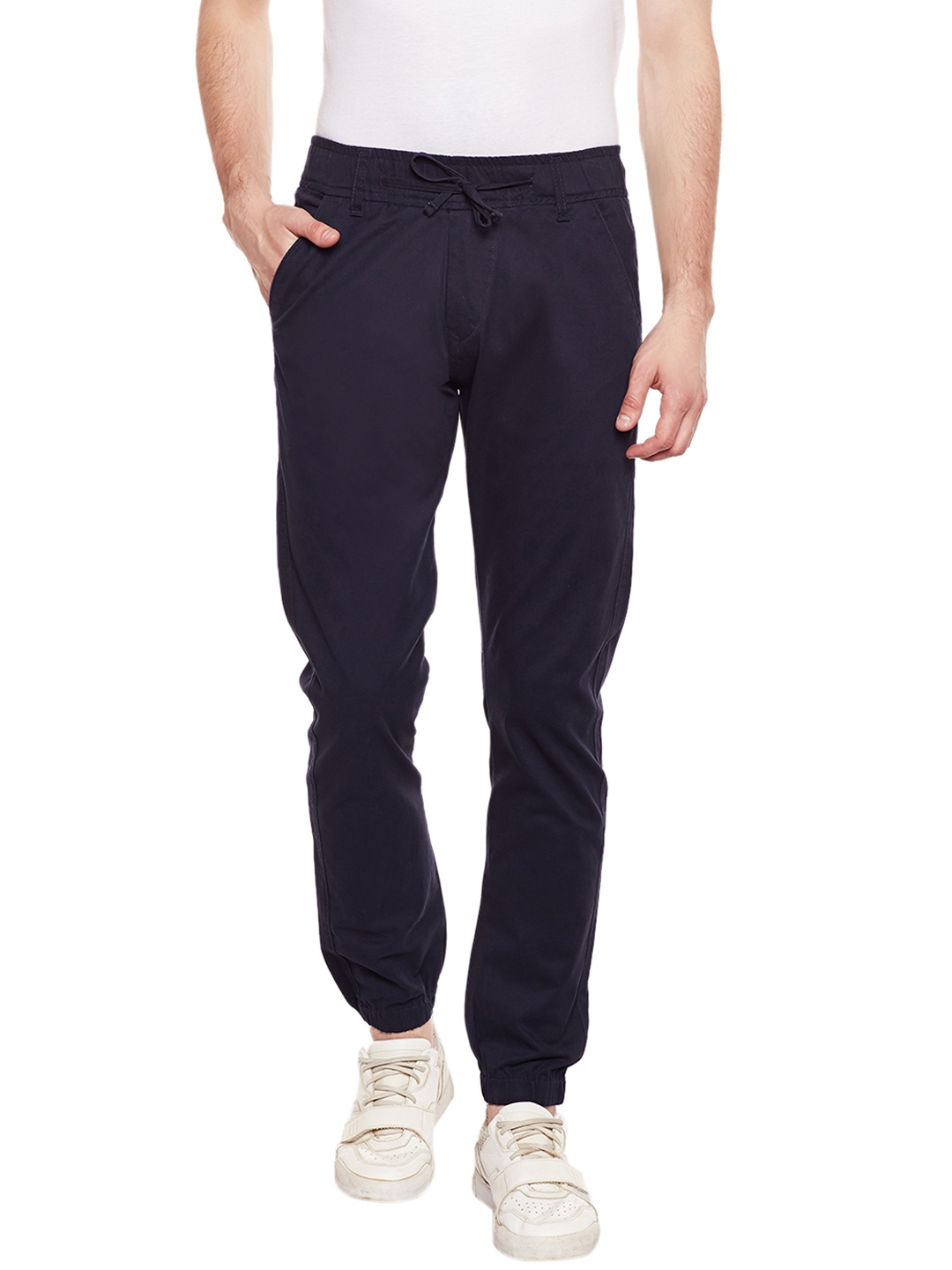Buy Rodamo Men Navy Blue Urban Slim Fit Solid Joggers - Trousers for ...