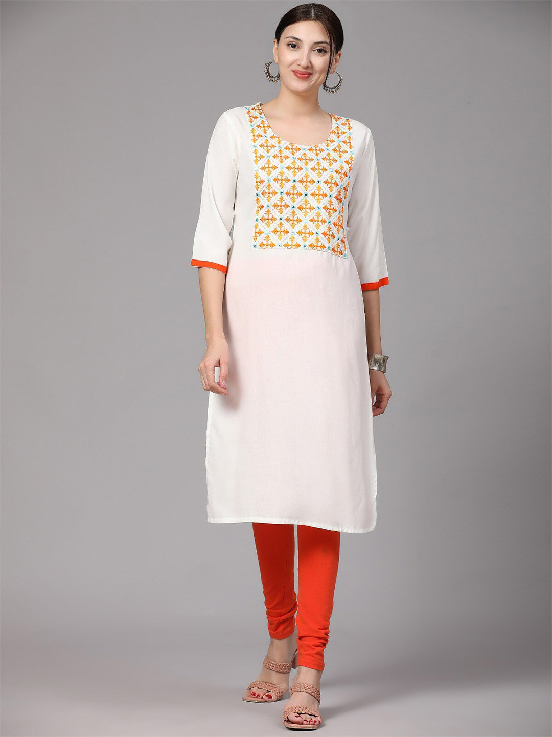 W Ethnic Motifs Embroidered Regular Mirror Work Kurta with Palazzo