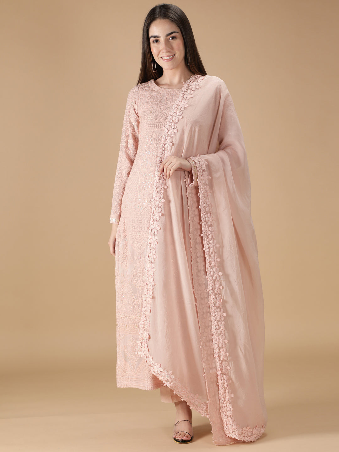 Women women ethnic motifs embroidered cotton kurta with trousers & dupatta