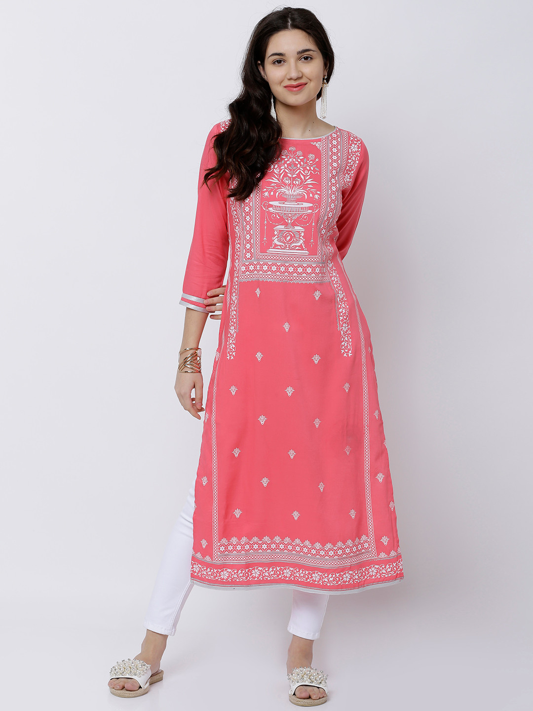 Buy Vishudh Women Coral Solid Straight Kurta Kurtas for Women 2307667