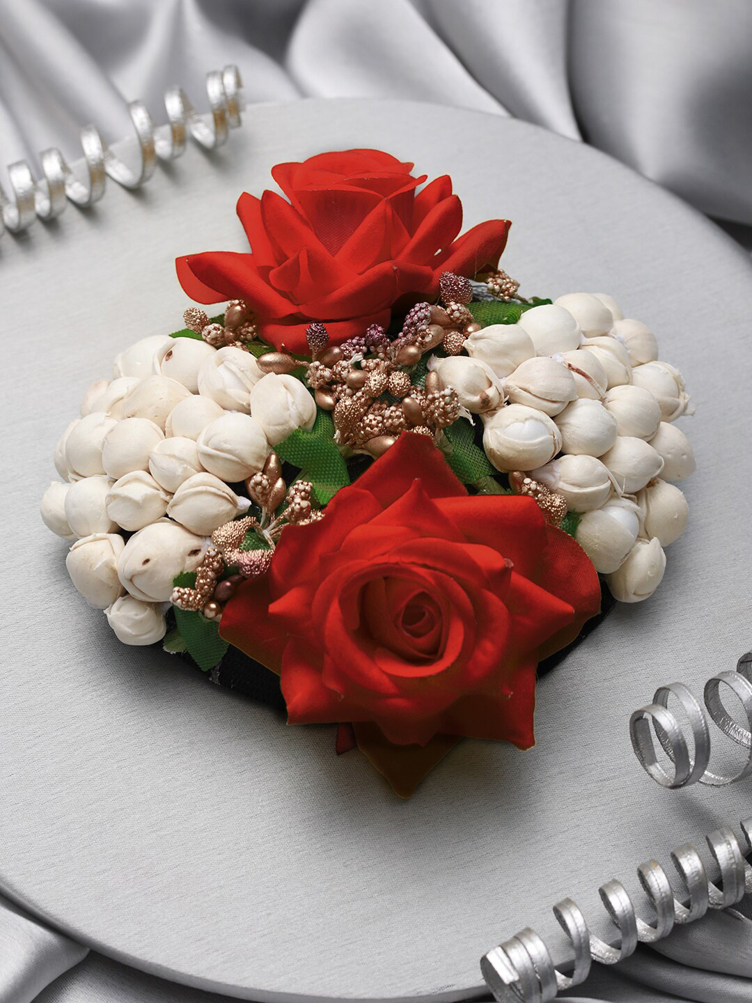 Buy Anouk Women Red Rose & White Embellished Artificial Flower Hair Bun