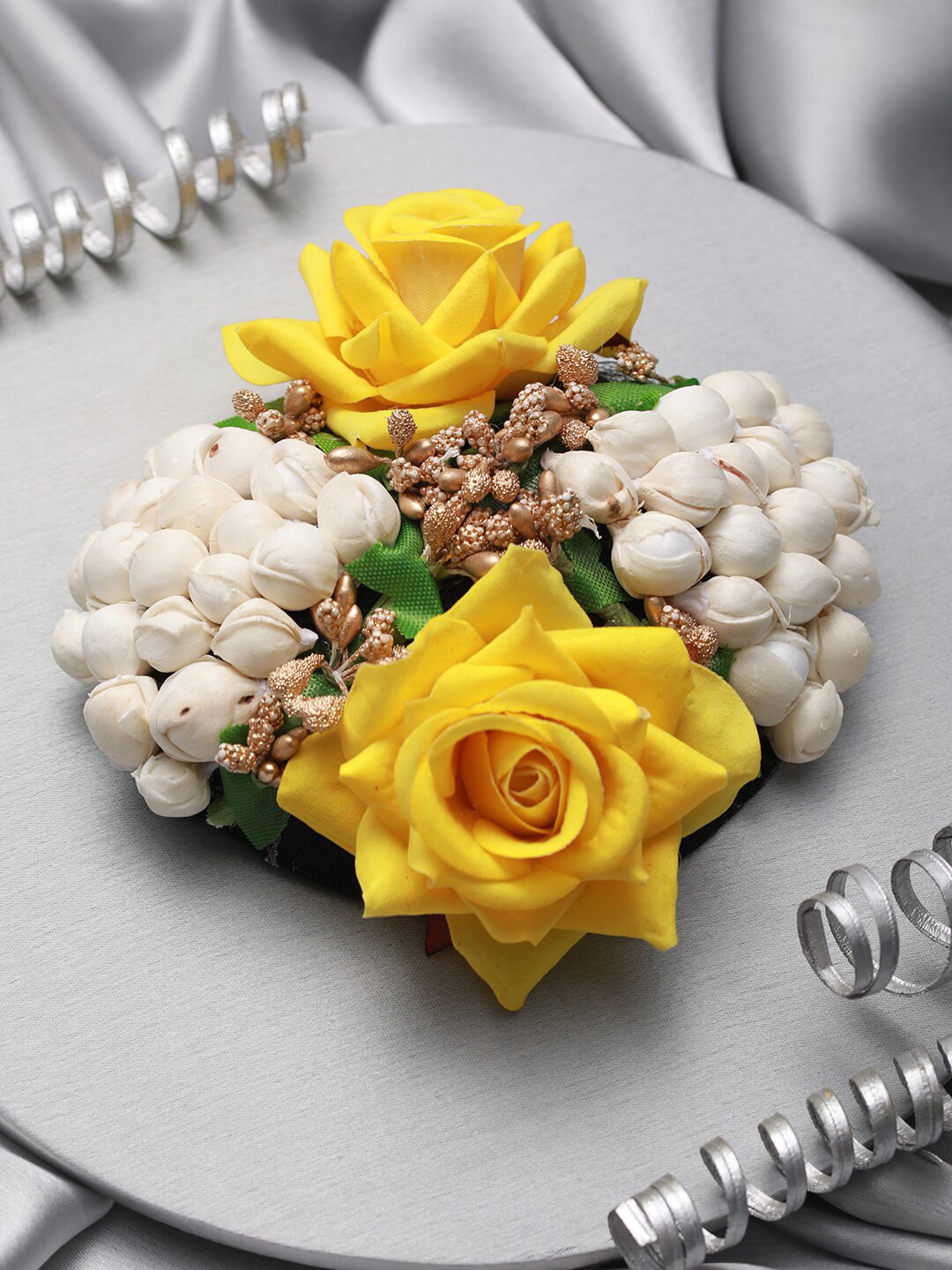 Buy Anouk Women Yellow Rose & White Embellished Artificial Flower Hair