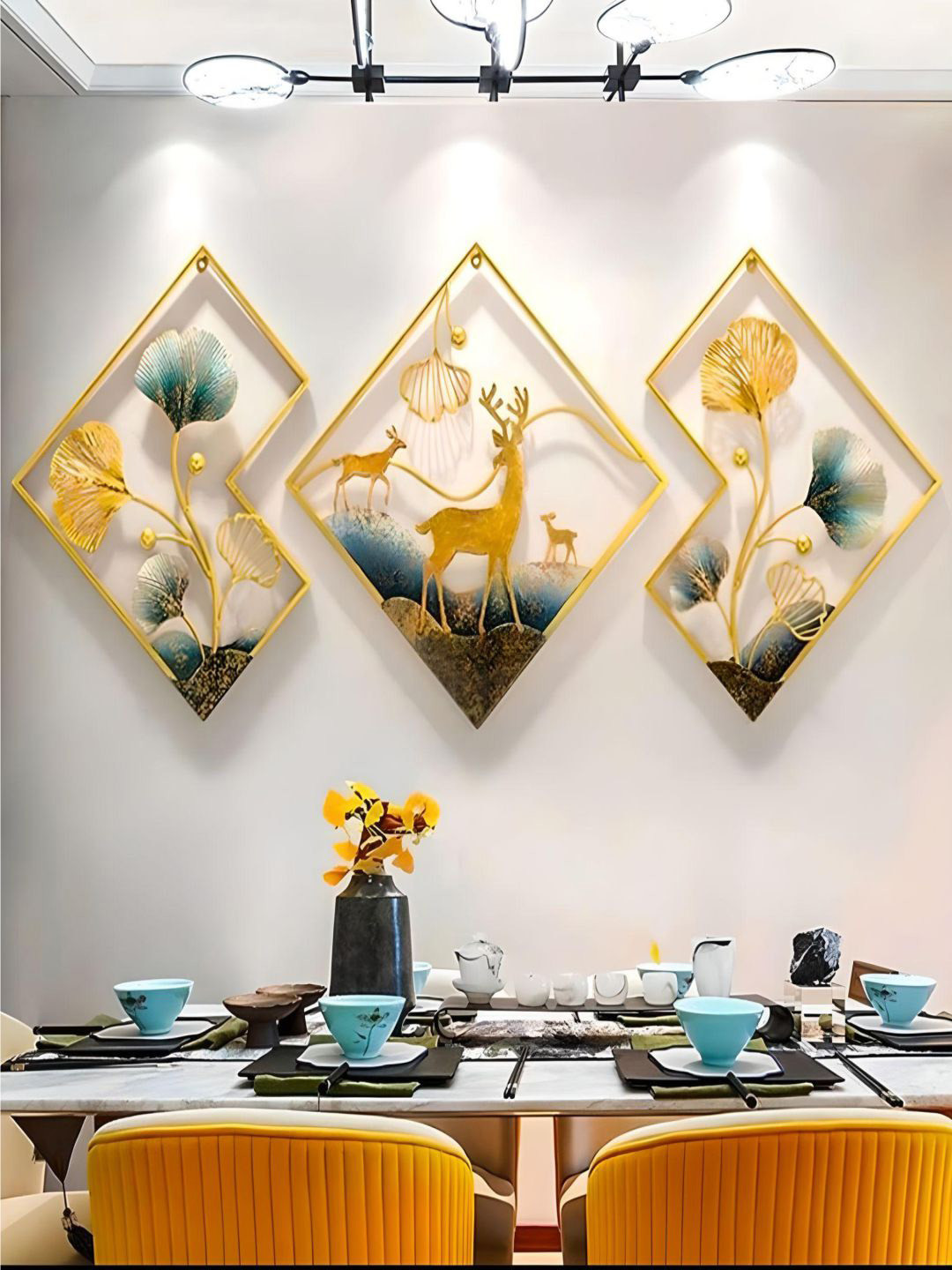 Buy The Art House Yellow & Green Floral Design Metal Wall Decor Wall