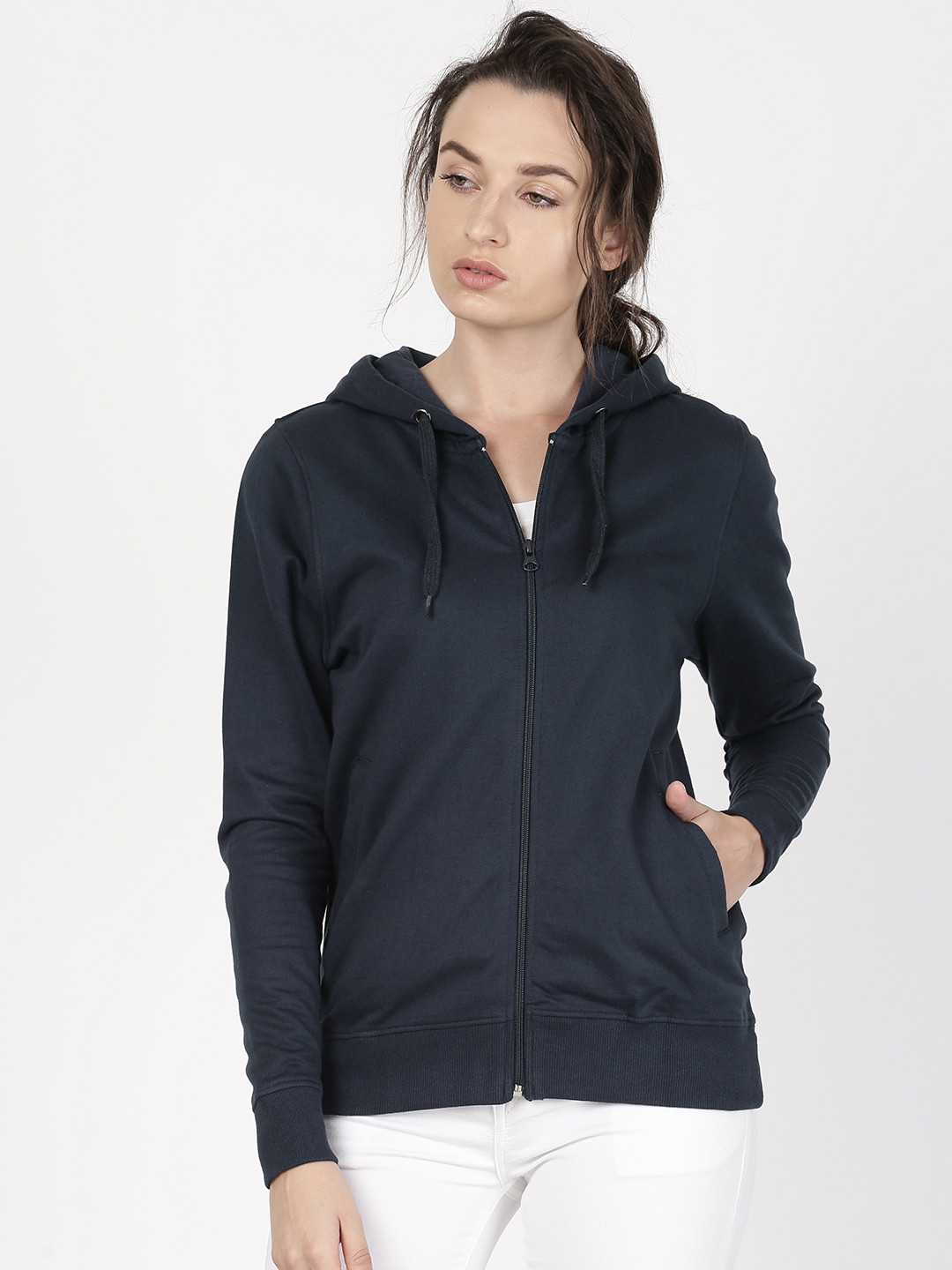 Buy Ether Women Navy Solid Hooded Sweatshirt - Sweatshirts for Women 2308631 | Myntra
