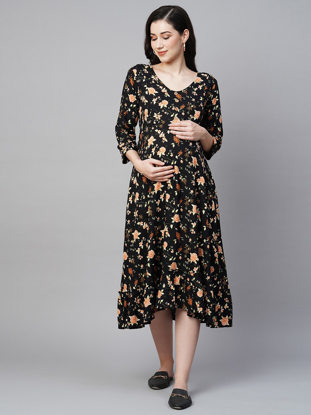 Maternity Cotton Fit & Flare Midi Dress