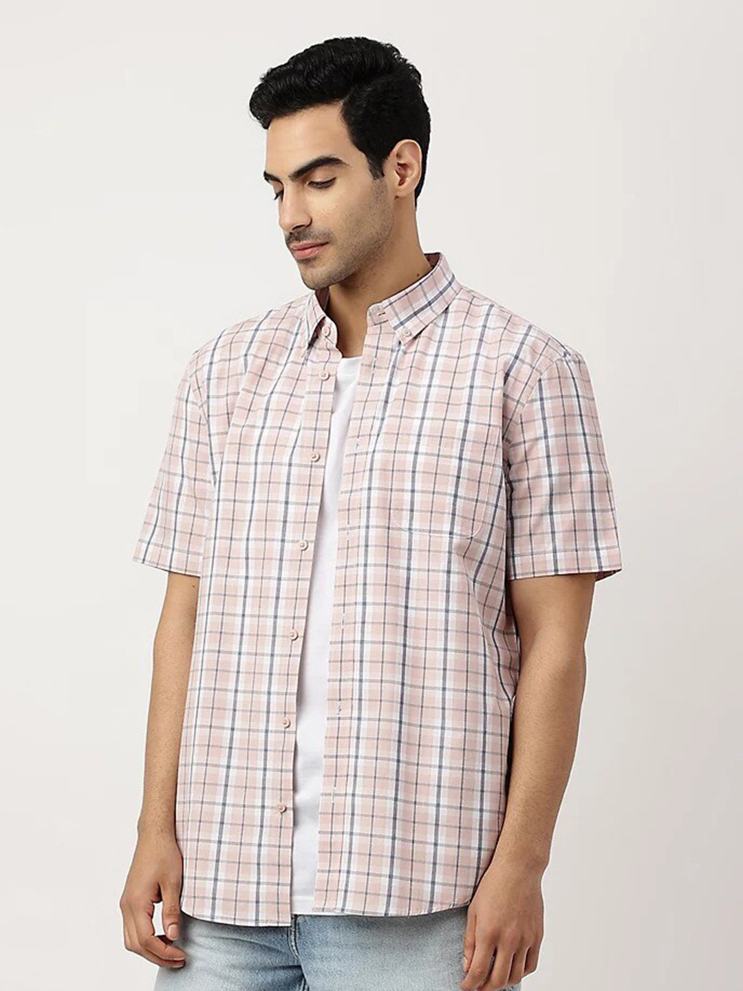 Men'S Cotton Checked Button Down Collar Formal Shirts