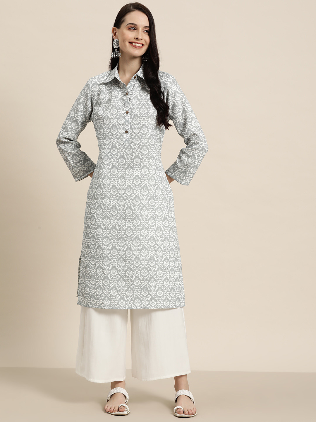 Buy HERE&NOW Ethnic Motifs Printed Shirt Collar Kurta Kurtas for