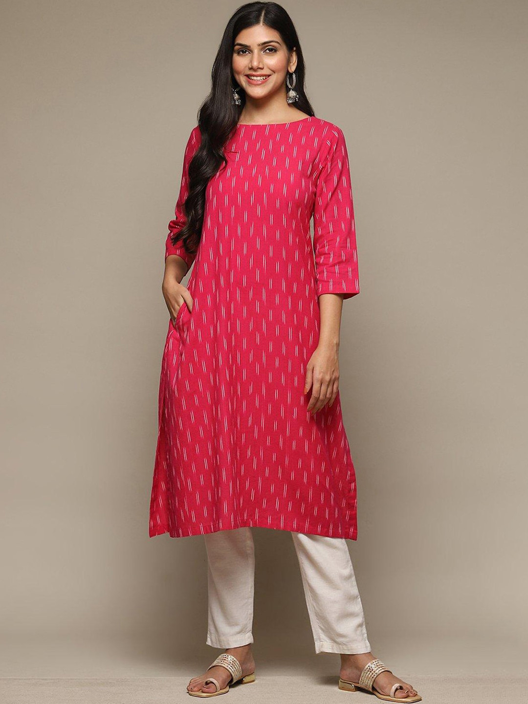 Buy Biba Abstract Woven Design Boat Neck A Line Cotton Kurta - Kurtas ...
