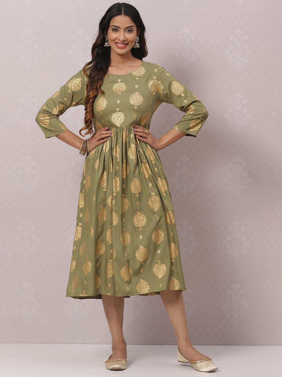 Buy Biba Ethnic Motifs Printed Fit & Flare Midi Ethnic Dress Ethnic