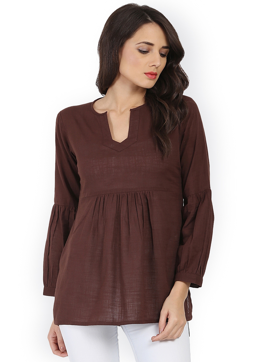 buy-nayo-coffee-brown-solid-pleated-tunic-tunics-for-women-2309413