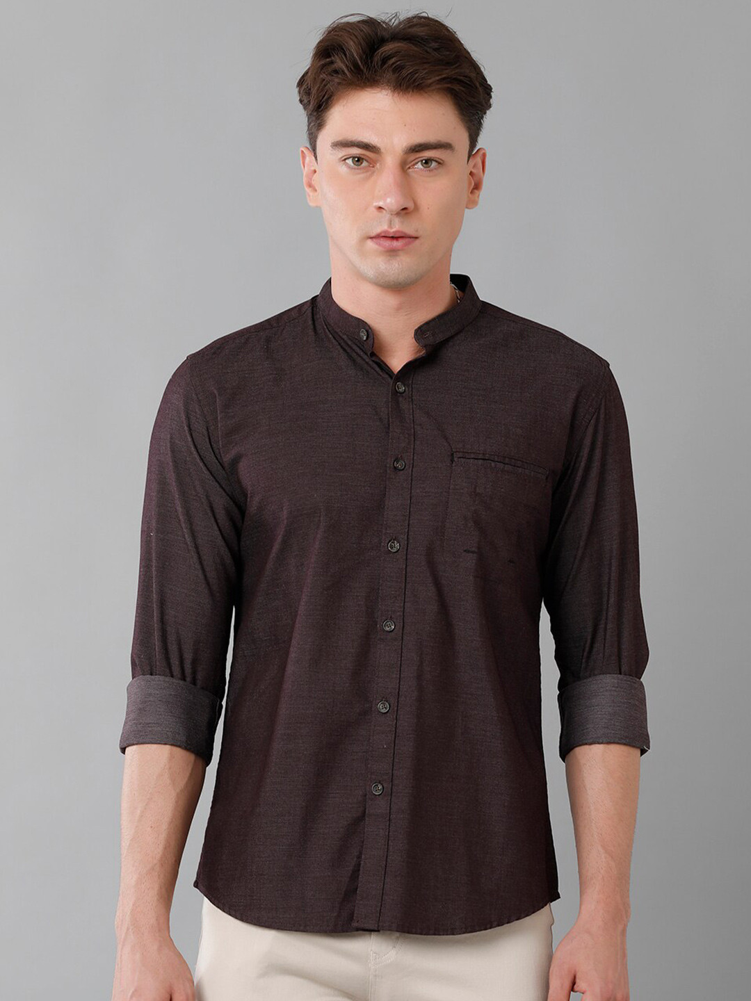 Buy YOVISH Smart Mandarin Collar Twill Weave Cotton Casual Shirt Shirts for Men 23095108 Myntra