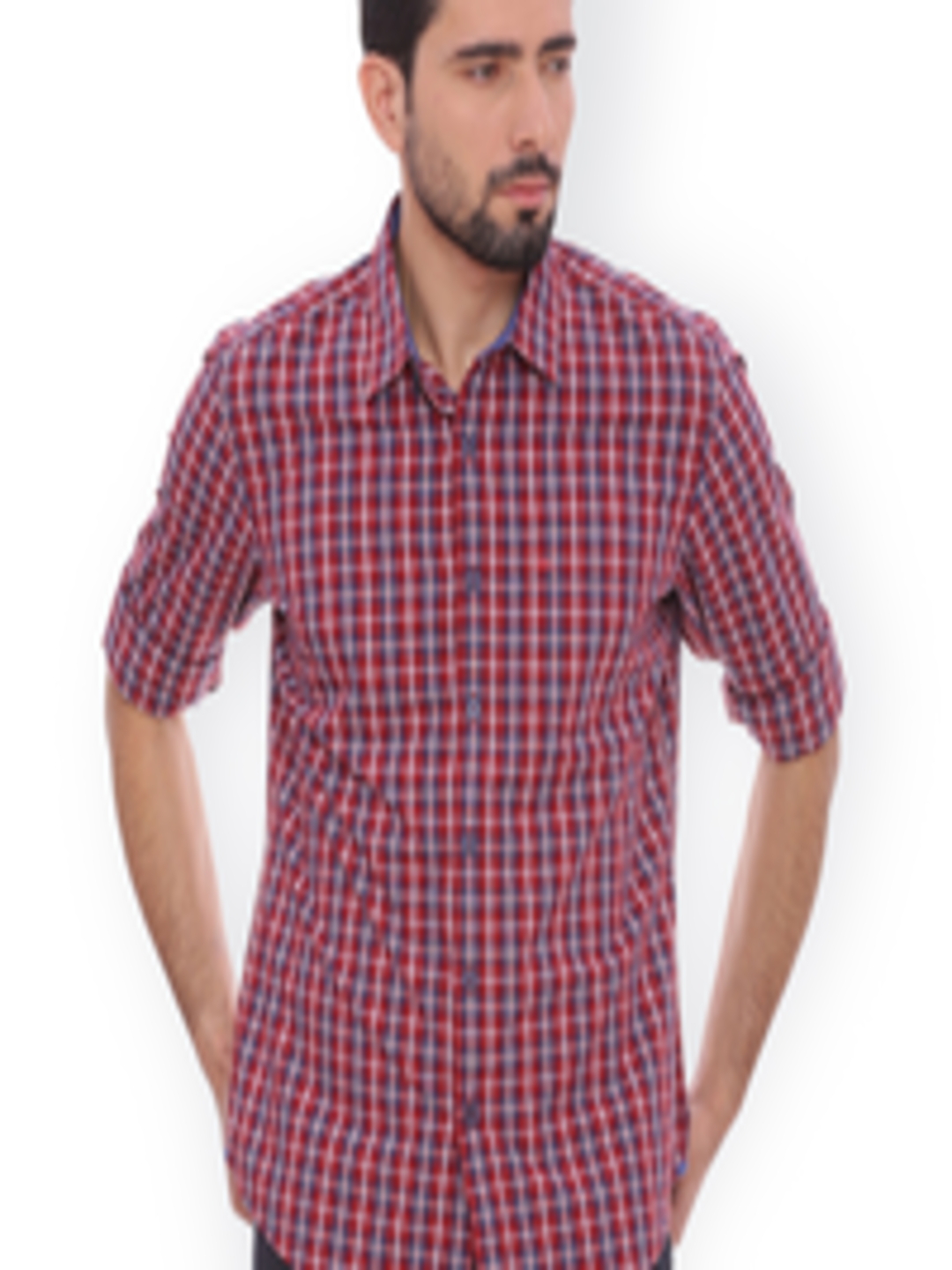 Buy Basics Men Red Slim Fit Checked Casual Shirt - Shirts for Men ...
