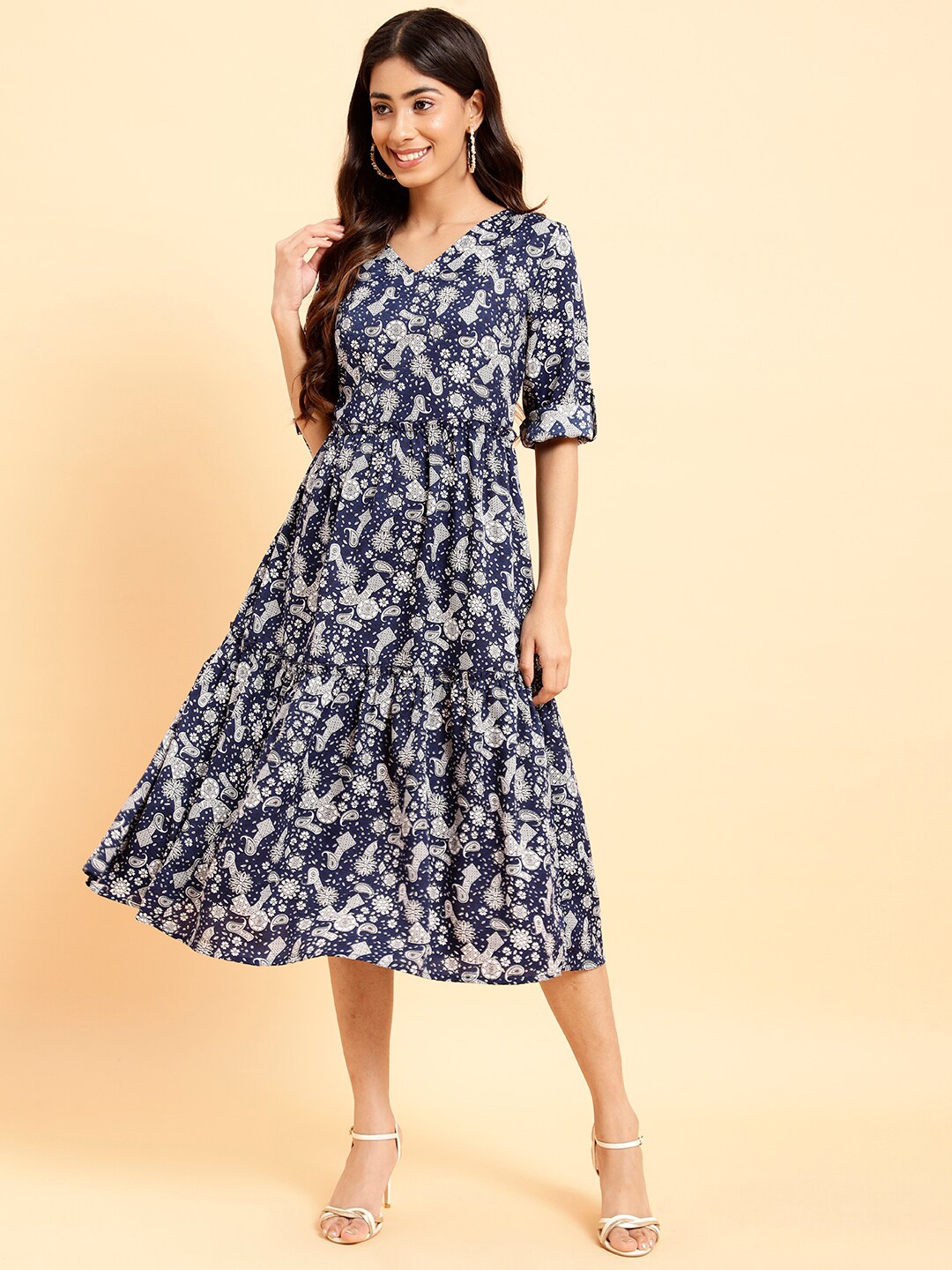 Buy MINT STREET Floral Printed A Line Midi Dress - Dresses for Women ...