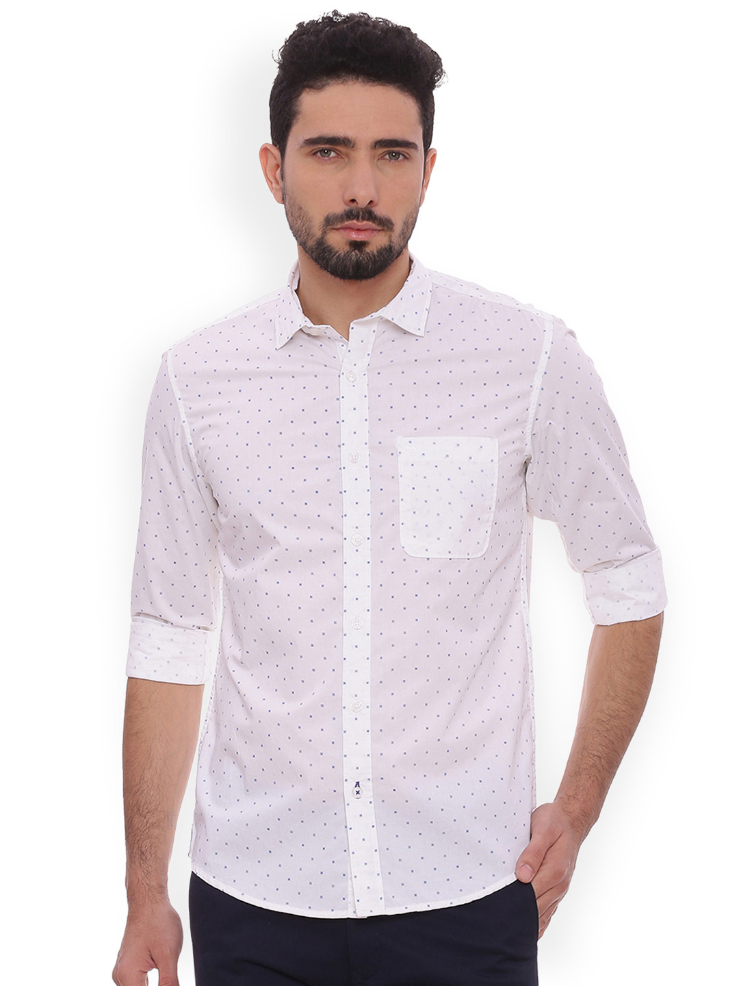 Men's White Standard Slim Fit Abstract Printed Casual Shirt