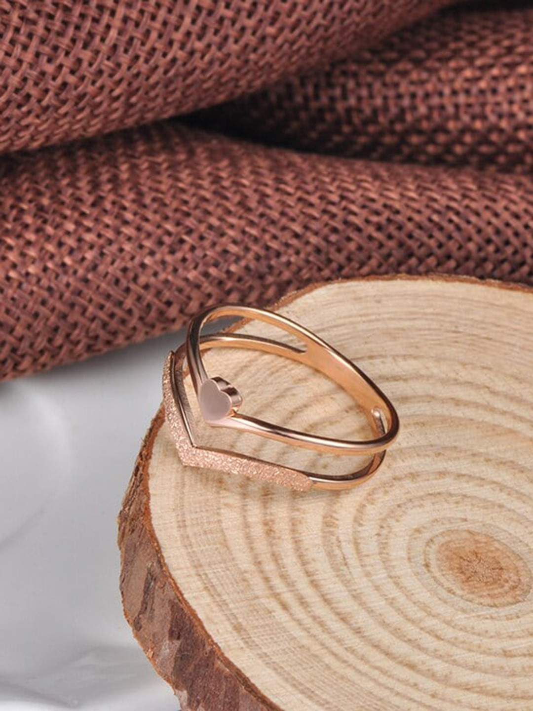 Rose Gold-Plated V Shaped CZ Studded Adjustable Finger Ring main image 0