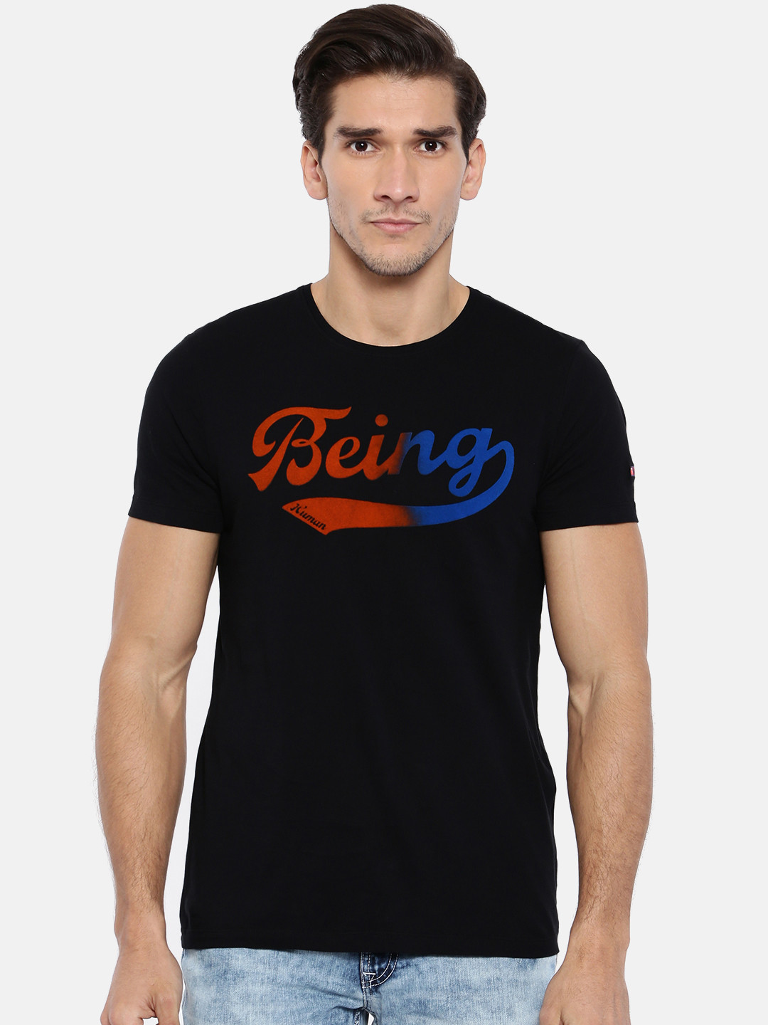 Sky Blue Slim Fit Round Neck Men's T-Shirt by Being Human Clothing