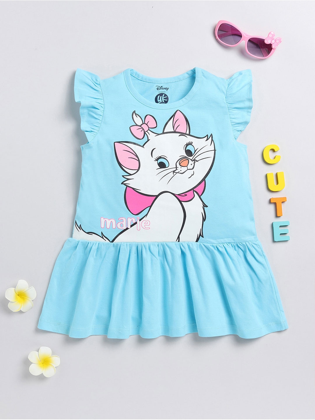 Buy YK Disney Girls Cartoon Character Printed Cotton Fit & Flare Dress ...