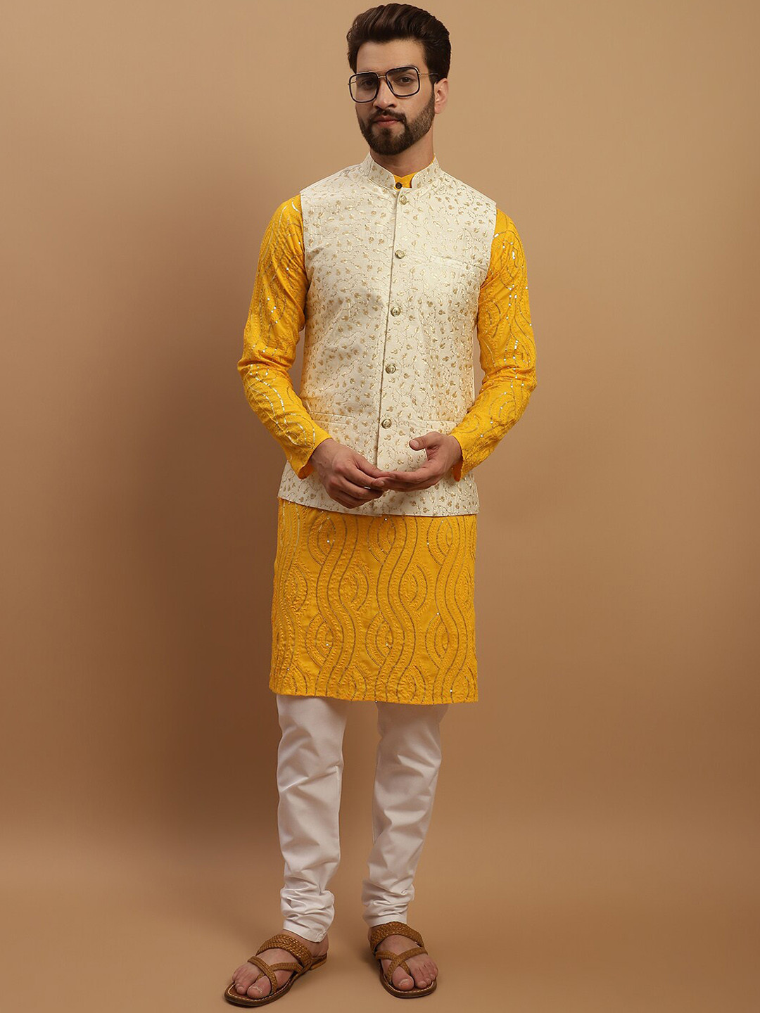 Buy SOJANYA Ethnic Motifs Embroidered Sequined Pure Cotton Kurta With