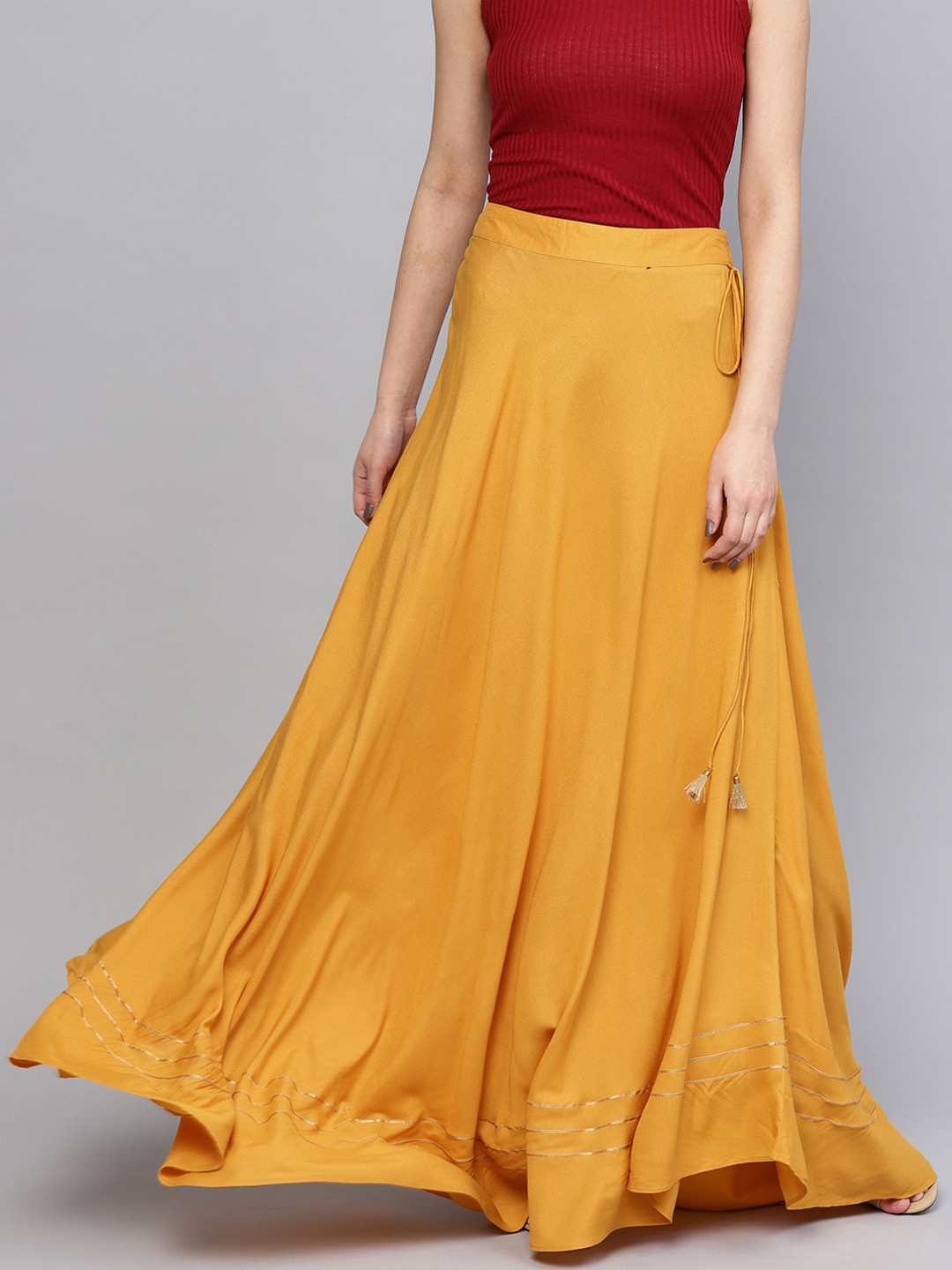 Buy RARE Mustard Yellow Flared Maxi Skirt Skirts for Women 23114112