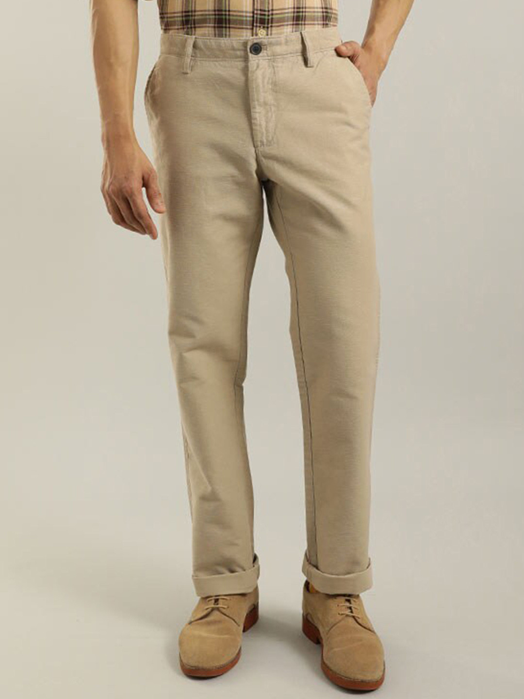 Buy Indian Terrain Men Brooklyn Slim Fit Pure Cotton Trousers ...