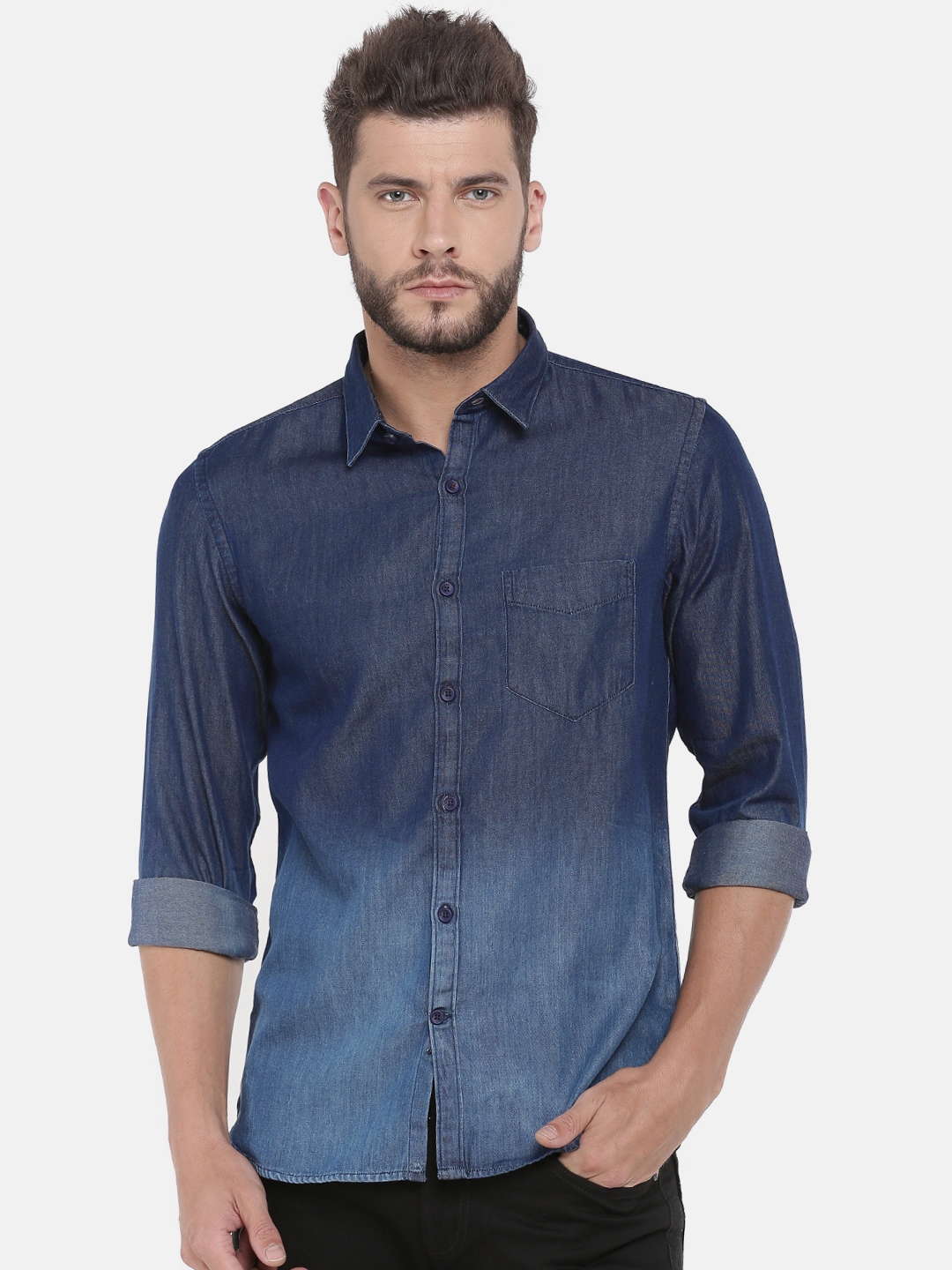 Buy SPYKAR Men Blue Slim Fit Faded Casual Shirt - Shirts for Men ...