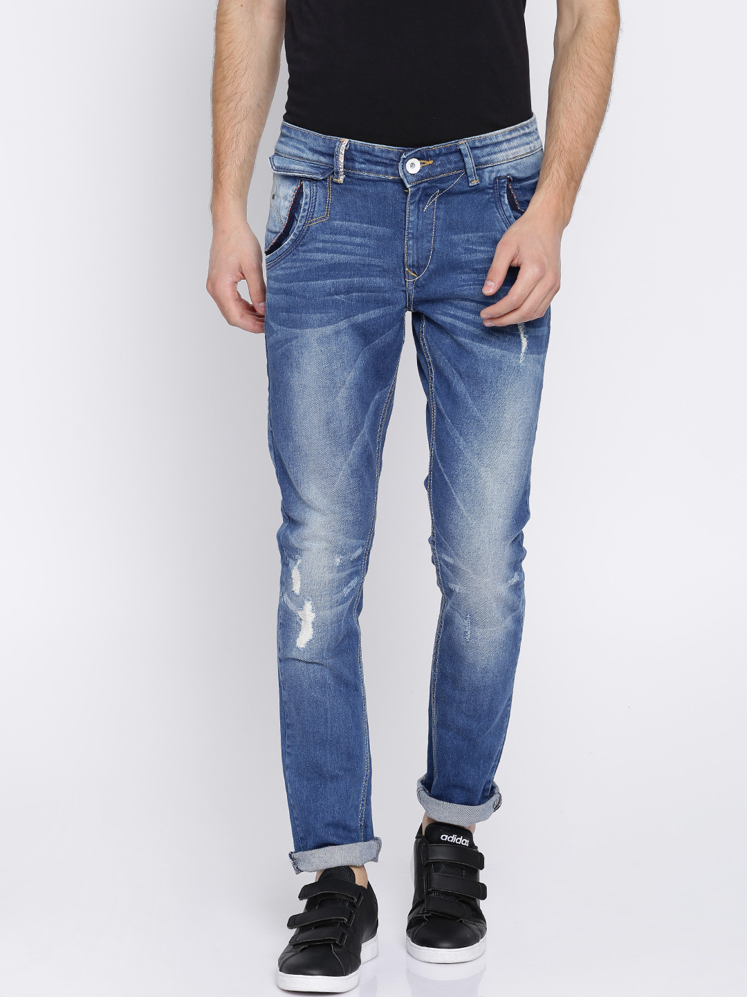Buy SPYKAR Men Blue Ultra Slim Fit Low Rise Mildly Distressed Stretchable Jeans - Jeans for Men 