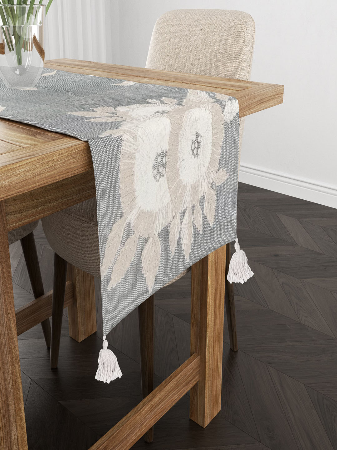 Buy SHADES Of LIFE Blue & White Floral Embroidery Pure Cotton Table Runner Runners for Unisex