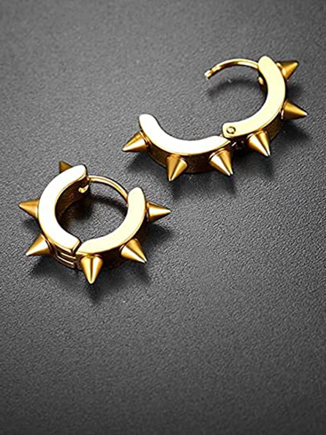 Buy VIEN Gold Plated Spiked Huggie Hoop Stainless Steel Earrings