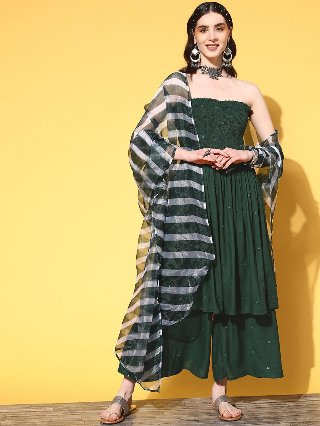 Blue Geometrical Print One Shoulder Kurta With Palazzos
