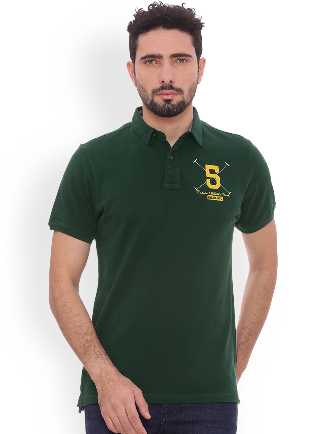 Men's Green Solid Polo Collar T-Shirt
