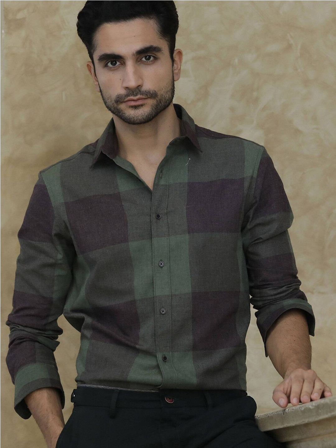 Rare Rabbit Wine & Teal Checked Slim Fit Full Sleeve Shirt