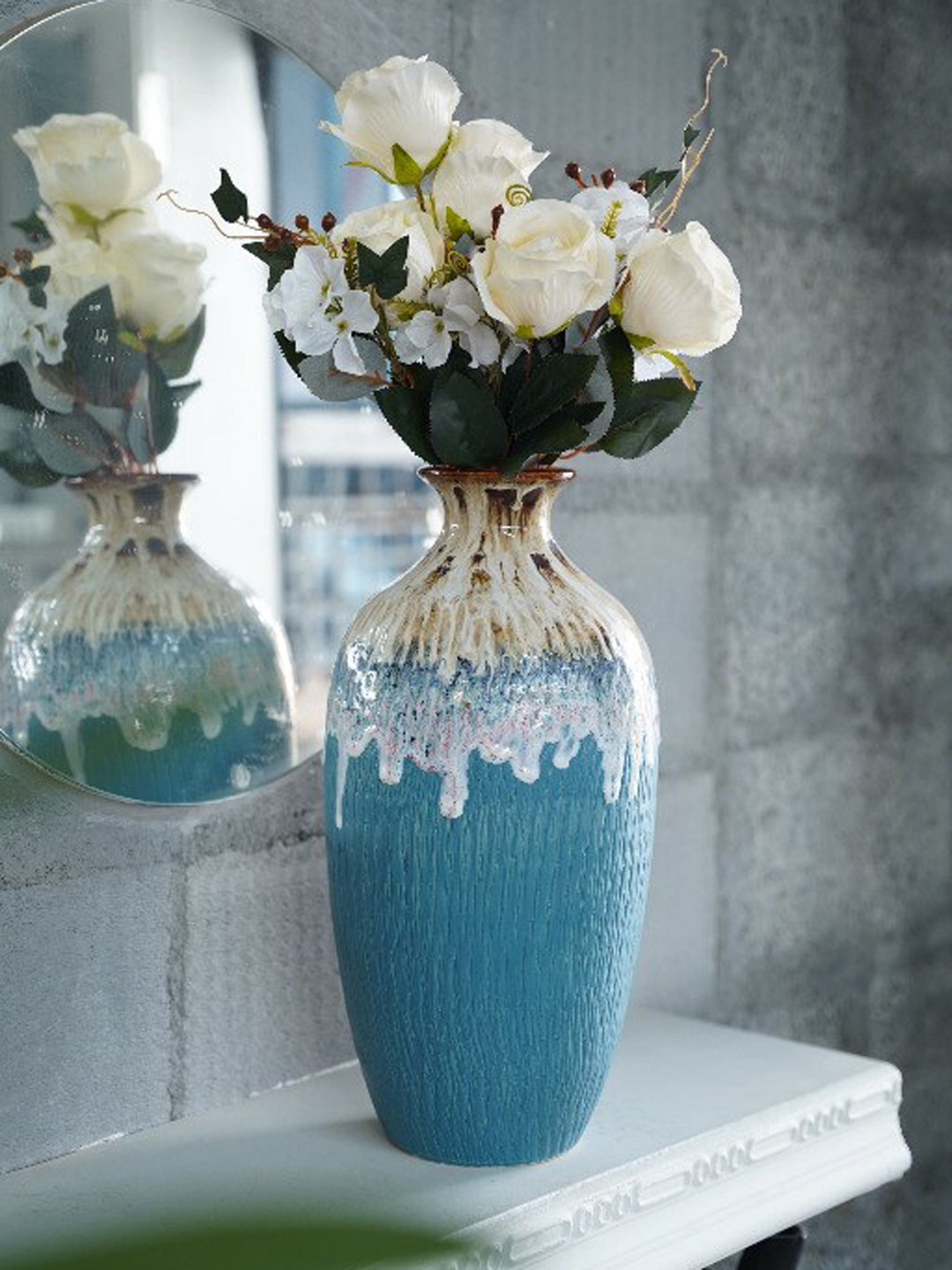 Buy Folkstorys Brahmani Blue & White Stoneware Tall Table Vase Vases