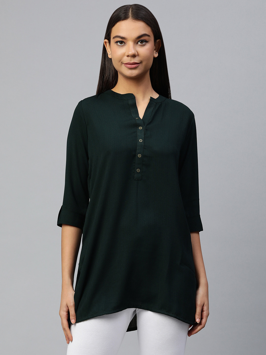 Women’s Red Cotton Short Kurti with Mandarin Collar & 3/4 Sleeves – Elegant Daily Wear