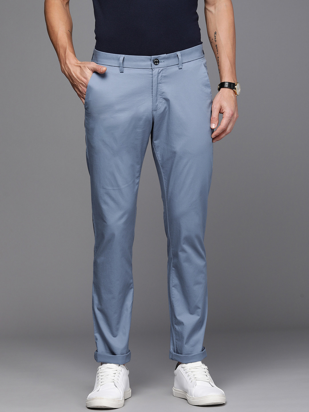 Buy Allen Solly Men Solid Slim Fit Chinos Trousers - Trousers for Men ...