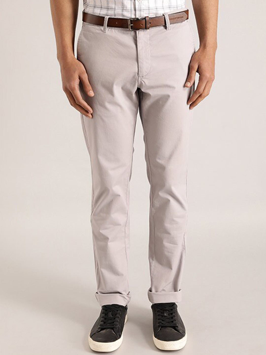 Buy Indian Terrain Men Brooklyn Mid Rise Slim Fit Formal Trousers ...