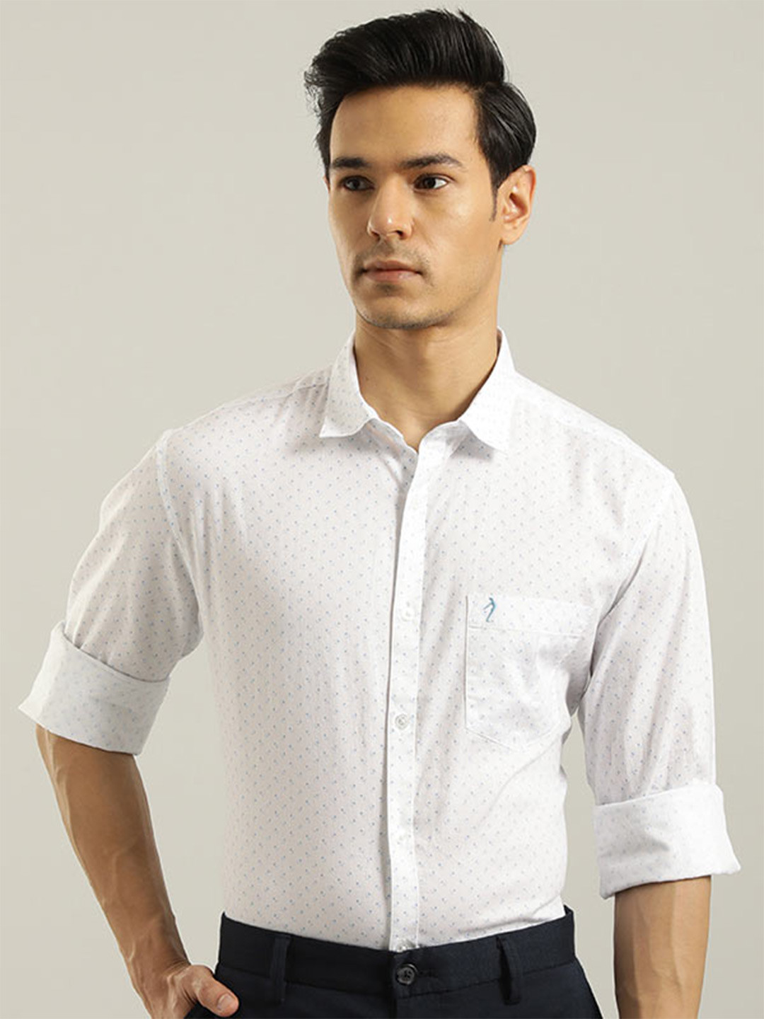 Men's White Premium Micro Ditsy Printed Casual Shirt