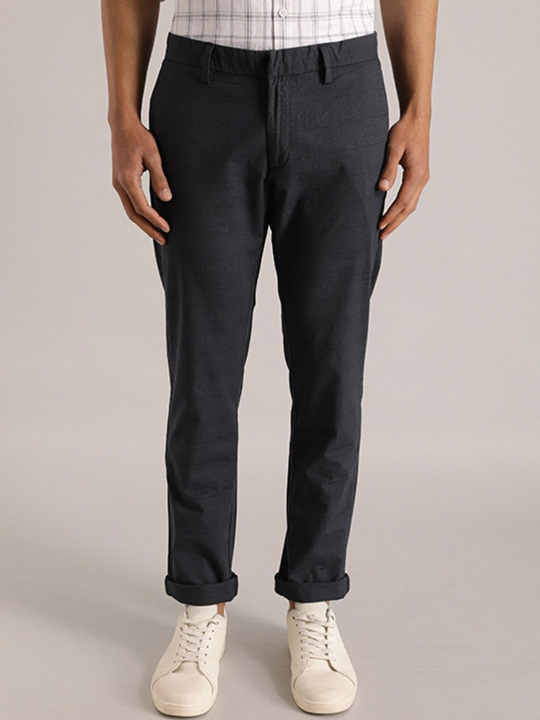 Buy Indian Terrain Men Brooklyn Slim Fit Checked Mid Rise Pure Cotton ...