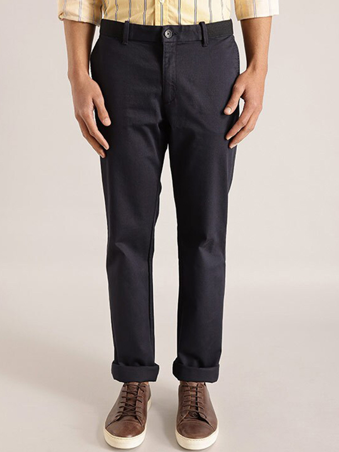 Buy Indian Terrain Men Brooklyn Slim Fit Pure Cotton Trousers ...