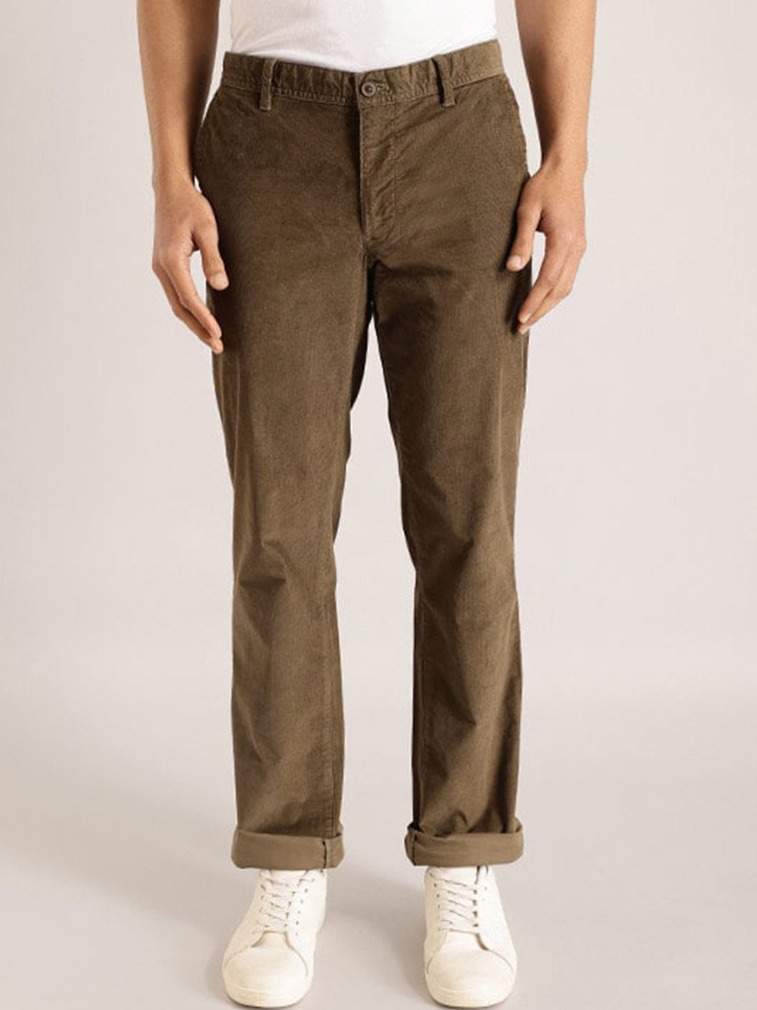 Buy Indian Terrain Men Mid Rise Brooklyn Slim Fit Pure Cotton Trousers ...