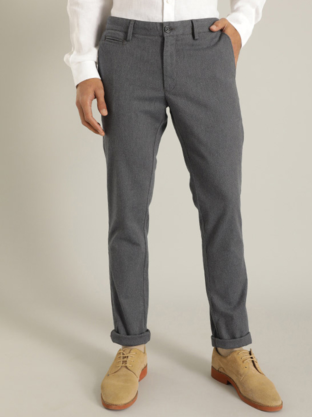 Buy Indian Terrain Men Brooklyn Slim Fit Pure Cotton Trousers ...